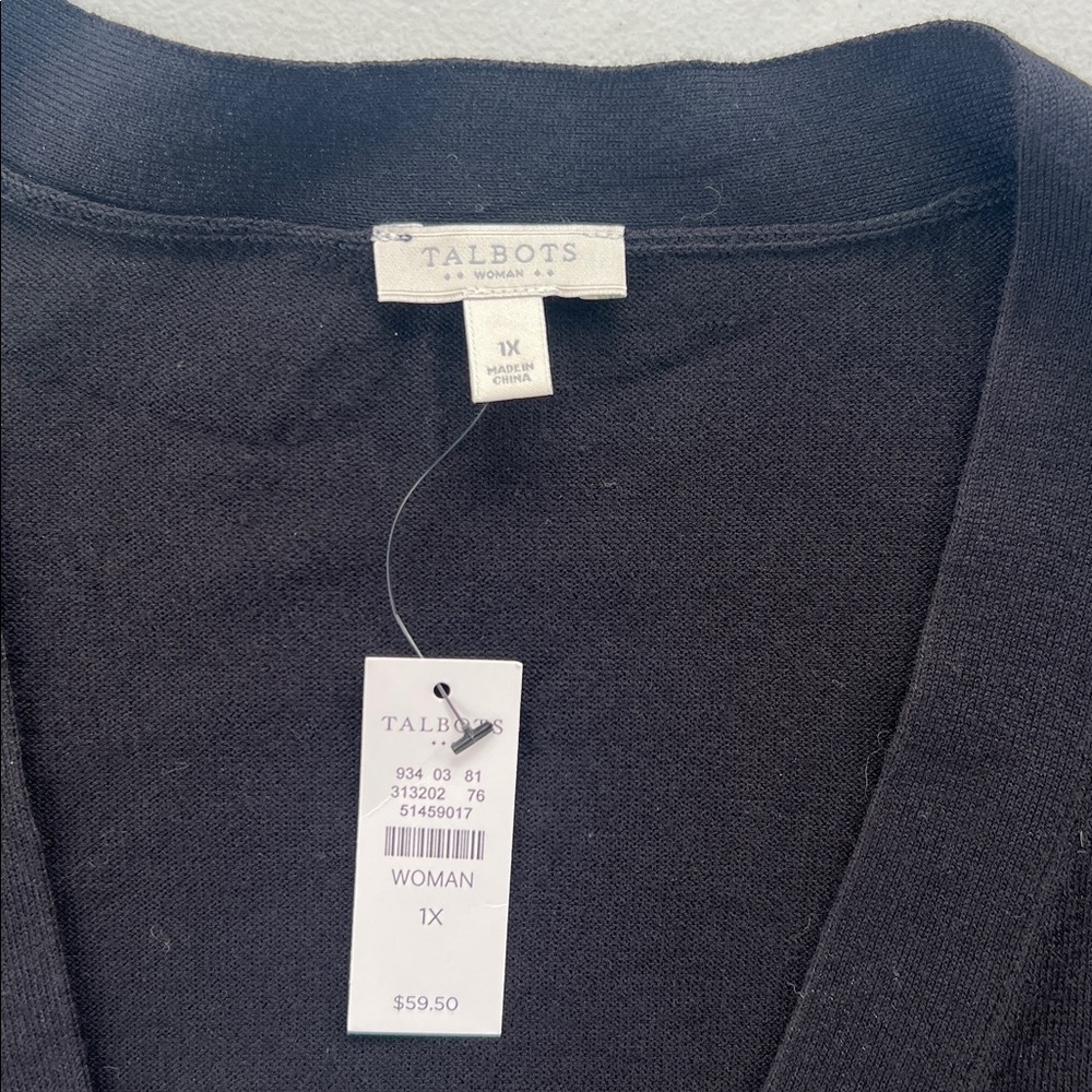 New Talbots Black Open Front Lightweight Knit Cardigan Shrug 1X - Picture 4 of 8